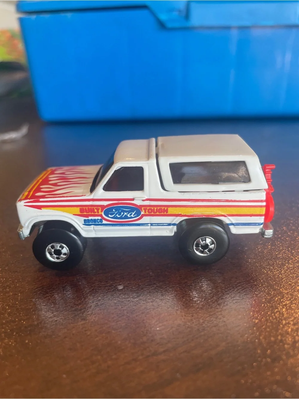 Hot Wheels 1980 Built Ford Tough Bronco White With Flames With Red Motorcycle